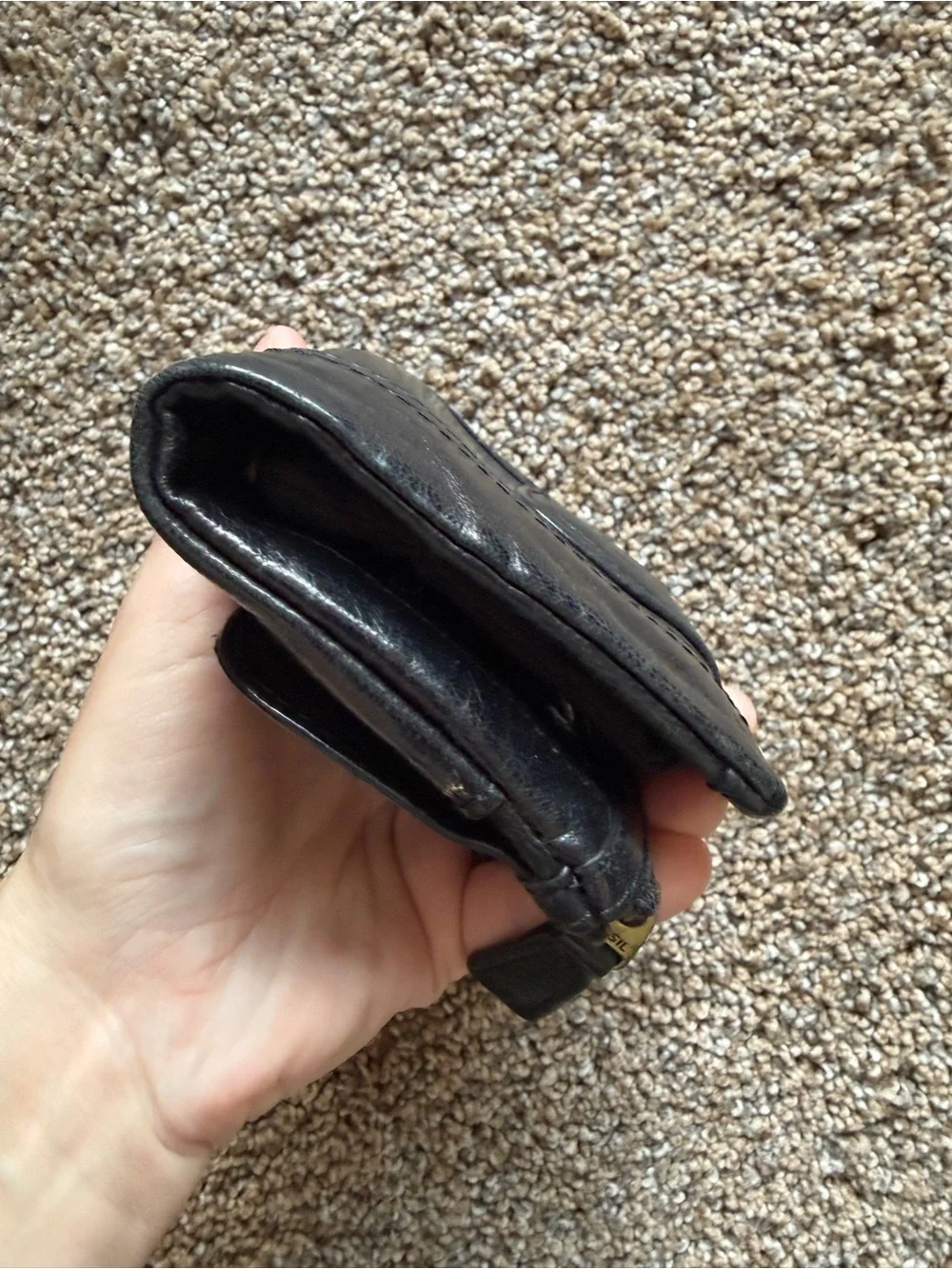 FOSSIL Vintage Black Leather Wallet with Gold Emblem